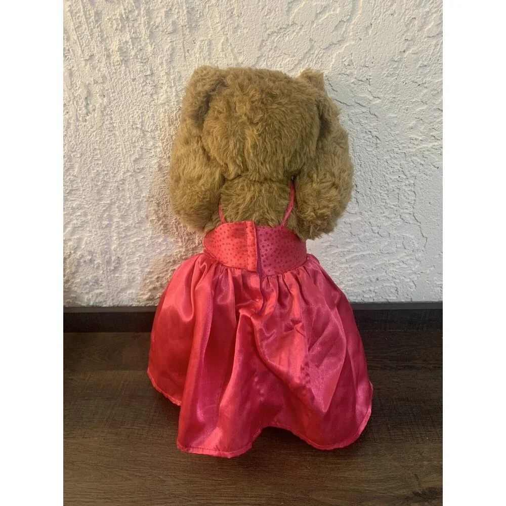 Vermont Teddy‎ Bear 16” Long Fur Jointed Birthday Girl Plush Satin Dress